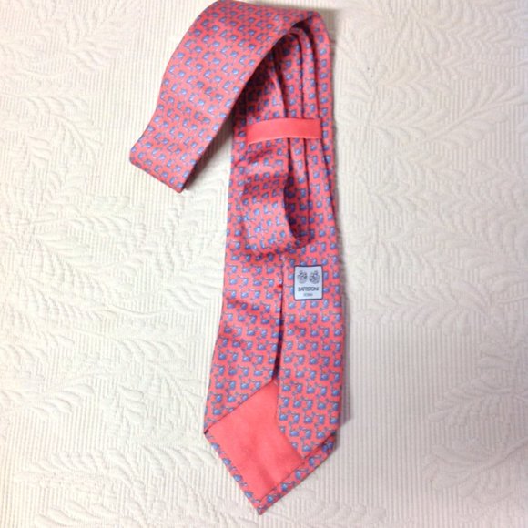 BATTISTONI ROMA Crab with Claws Nectk Tie Salmon Pink & Blue BAT 0833 - Picture 6 of 9